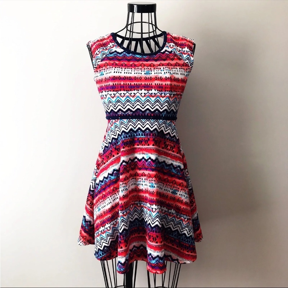 Speechless Girls Fit & Flare Geometric Print Multicolored Stretch Dress Size 12